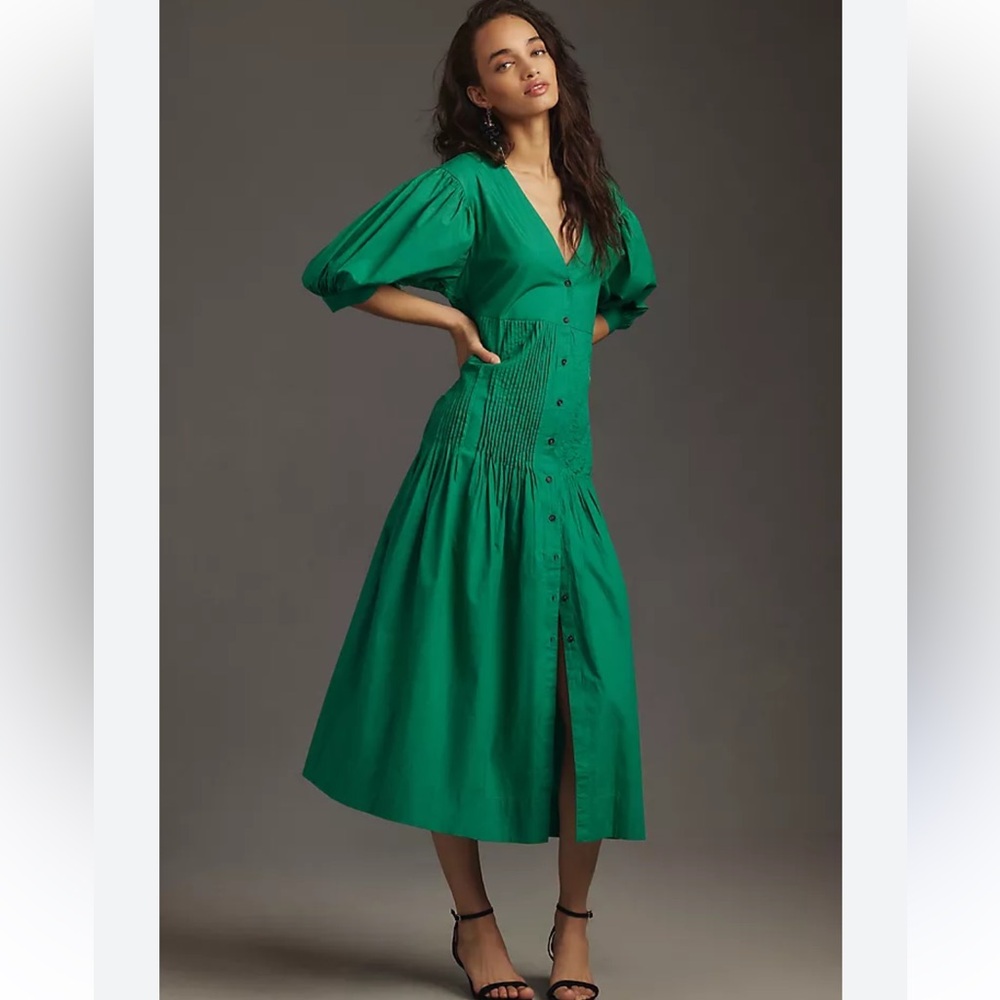 Anthropologie Maeve size S Emerald Green midi dress